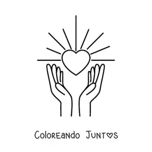 Imagen para colorear de un par de manos sosteniendo un corazón