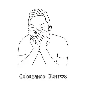 Imagen para colorear de un hombre tapando su nariz con un pañuelo al estornudar