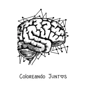 Imagen para colorear de un cerebro de perfil rodeado de circuitos