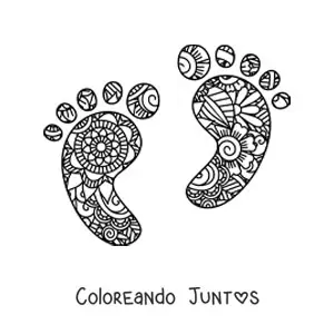 Imagen para colorear de 2 huellas de pie con estampado de mandala
