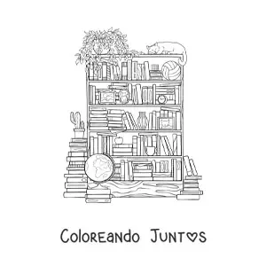 Imagen para colorear de varios libros acomodados en una biblioteca