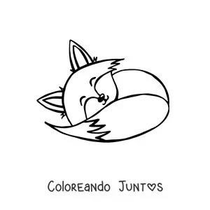 Imagen para colorear de un zorro kawaii durmiendo acurrucado