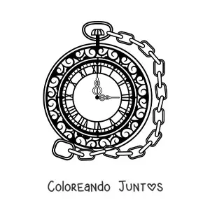 Imagen para colorear de un reloj de bolsillo marcando la hora
