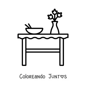 Imagen para colorear de una mesa con un florero y un plato