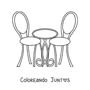 Imagen para colorear de una mesa de cafetería con dos sillas