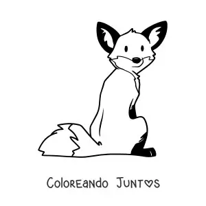Imagen para colorear de un zorro animado sentado de espaldas con la cabeza girada hacia atrás