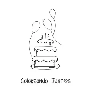 Imagen para colorear de un pastel de cumpleaños con tres globos