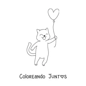 Imagen para colorear de un gato animado con un globo de corazón