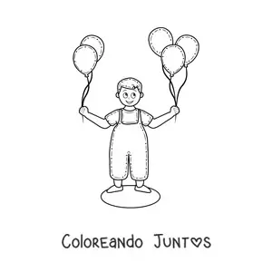 Imagen para colorear de un niño con globos en sus manos