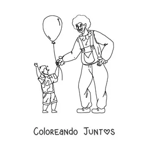 Imagen para colorear de un payaso entregrándole un globo a un niño