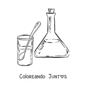 Imagen para colorear de un matraz y un vaso con soluciones químicas