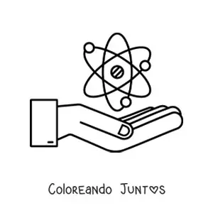 Imagen para colorear de una mano con un átomo representando la física nuclear
