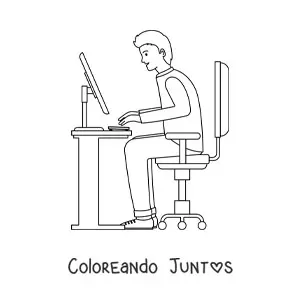 Imagen para colorear de un hombre sentado en un escritorio con una computadora moderna