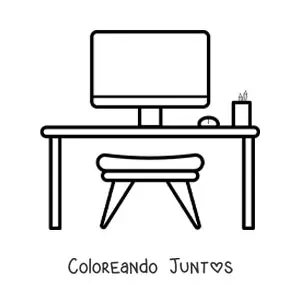 Imagen para colorear de un escritorio con computadora