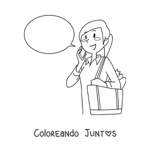 Imagen para colorear de una mujer hablando por teléfono móvil