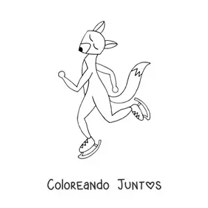 Imagen para colorear de un zorro animado patinando con ojos cerrados