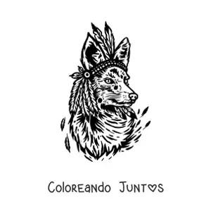 Imagen para colorear de un zorro salvaje con un tocado de plumas indio
