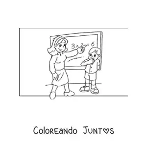 Imagen para colorear de una maestra y un niño en clase de matemática