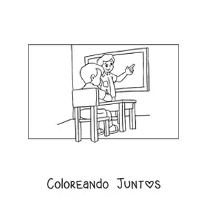 Imagen para colorear de un maestro dando clase a un alumno en el salón