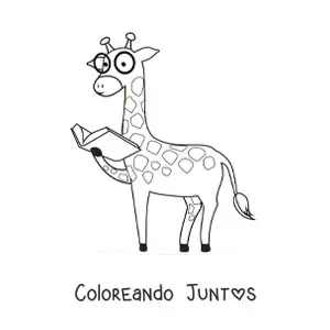 Imagen para colorear de una jirafa animada con lentes leyendo un libro