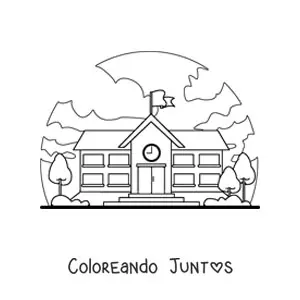 Imagen para colorear de una escuela con paisaje