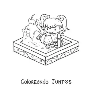 Imagen para colorear de una niña jugando en la caja de arena