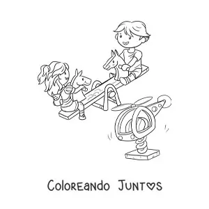 Imagen para colorear de dos niños jugando en el balancín del parque