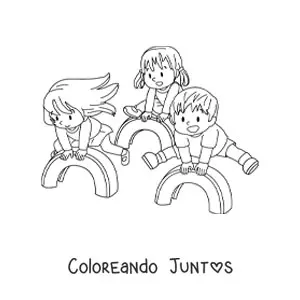Imagen para colorear de tres niños jugando en el parque
