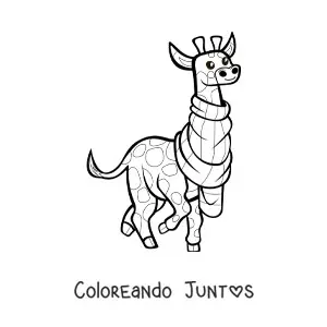 Imagen para colorear de una jirafa animada con una bufanda en el cuello