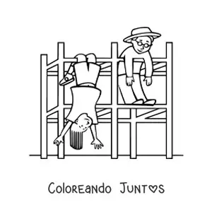 Imagen para colorear de dos niños jugando en el parque infantil
