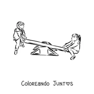 Imagen para colorear de dos niños jugando en el balancín