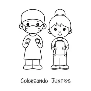 Imagen para colorear de un cirujano y una enfermera kawaii
