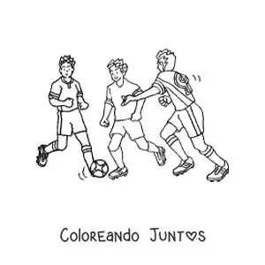 Imagen para colorear de tres hombres jugando fútbol
