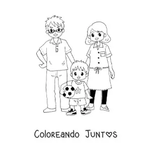 Imagen para colorear de un niño futbolista junto a sus padres