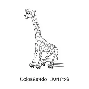 Imagen para colorear de una jirafa animada patinando feliz