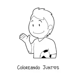Imagen para colorear de un chico futbolista saludando