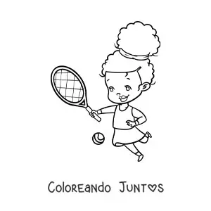 Imagen para colorear de una niña kawaii jugando tenis