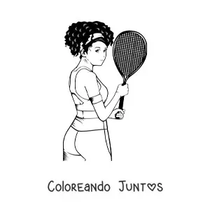 Imagen para colorear de una mujer sujetando una raqueta de tenis
