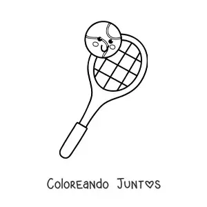 Imagen para colorear de una raqueta y una pelota de tenis kawaii