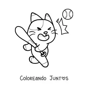 Imagen para colorear de un gato beisbolista animado