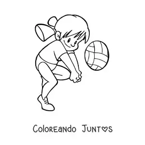 Imagen para colorear de una niña kawaii jugando voleibol