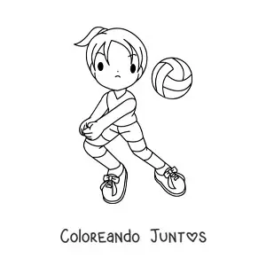 Imagen para colorear de una niña jugando voleibol