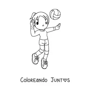 Imagen para colorear de una niña recibiendo el balón de voleibol