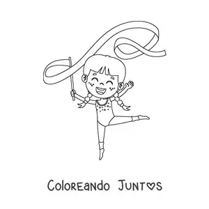 Imagen para colorear de una niña kawaii haciendo gimnasia rítmica