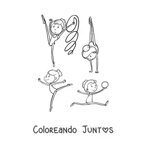 Imagen para colorear de varias niñas practicando gimnasia artística
