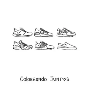 Imagen para colorear de seis zapatos deportivos variados