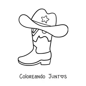 Imagen para colorear de una bota con un sombrero de vaquero