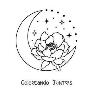 Imagen para colorear de una Luna bonita con una flor