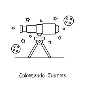Imagen para colorear de un telescopio y estrellas en el cielo