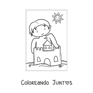 Imagen para colorear de un niño con un castillo de arena en verano